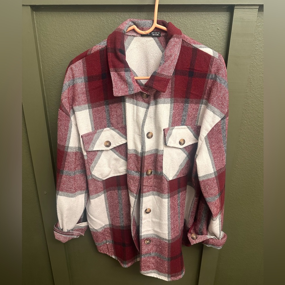Red and white women’s button up